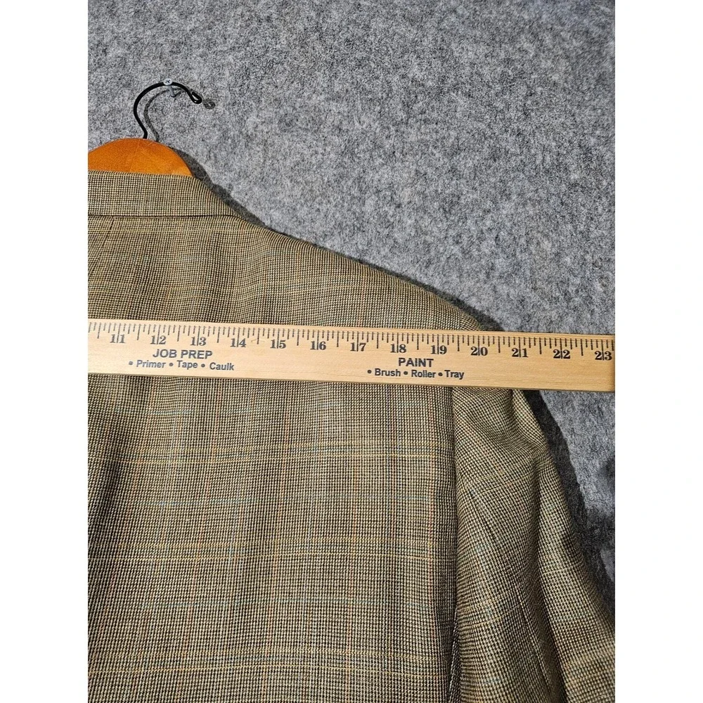 Lauren Ralph Lauren Mens Suit Blazer Jacket 44R Tan Brown Plaid Wool Silk